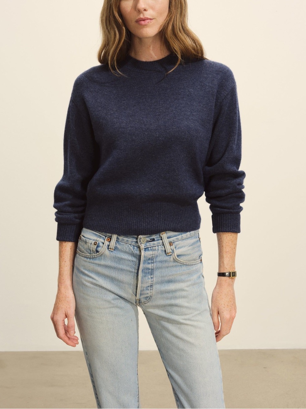 *Shrunken* Buck Mason Idyllwild Cashmere Sweater in Rainstorm Heather Blue 💙